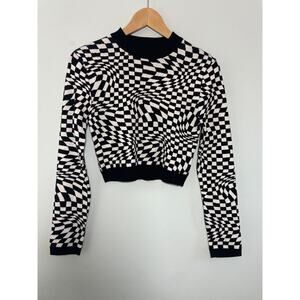 Garage Women’s Medium cropped Sweater black and white illusionist checkerboard